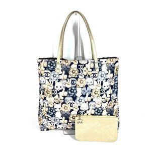 CHANEL Cat Choupette Camellia Cat Tote bag with pouch Shoulder Bag blue/Gold